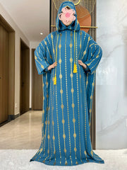 New Cotton Ramadan Muslim Two-Hat Abaya Dubai Turkey Islam Prayer Clothes Gold Dust Dress Islam Women Dress Kaftan