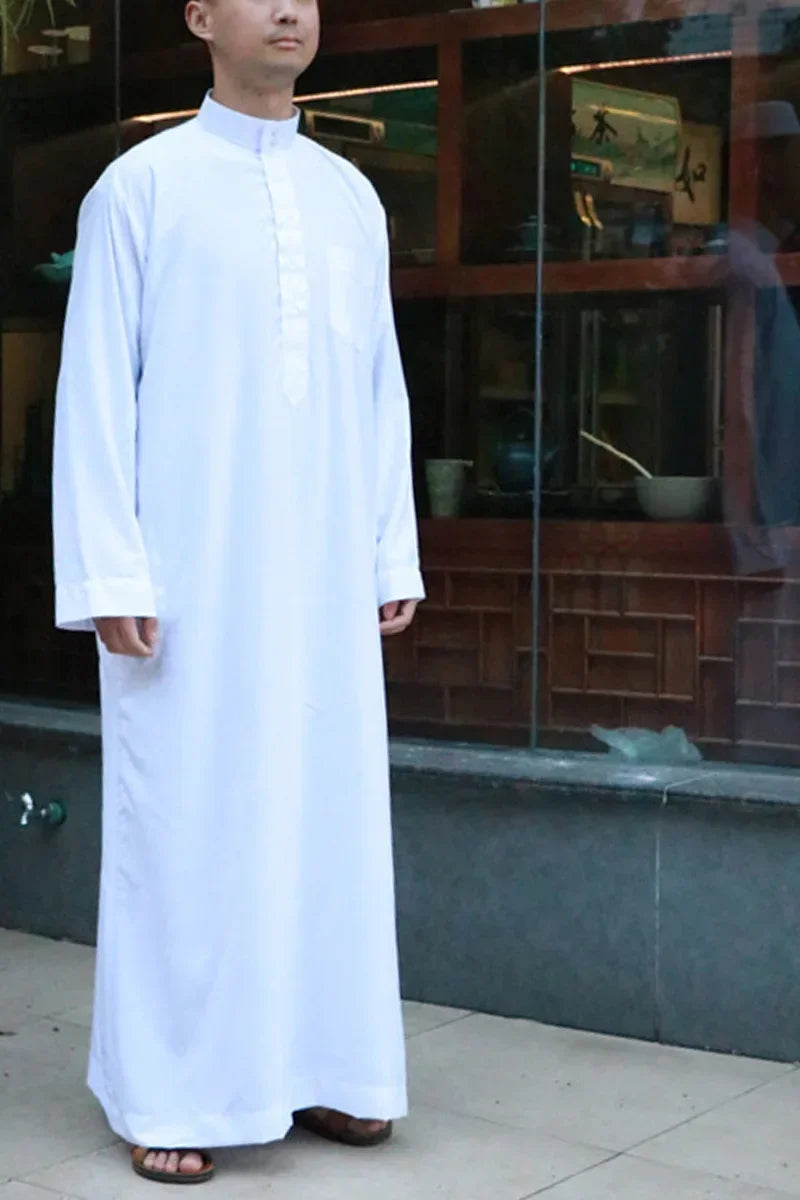 Men's Premium White Thobe - Saudi Style Islamic Jubba | Breathable Polyester | Prayer & Daily Wear (Sizes 52-62)