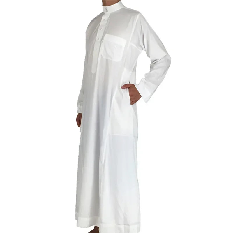 Men's Premium White Thobe - Saudi Style Islamic Jubba | Breathable Polyester | Prayer & Daily Wear (Sizes 52-62)